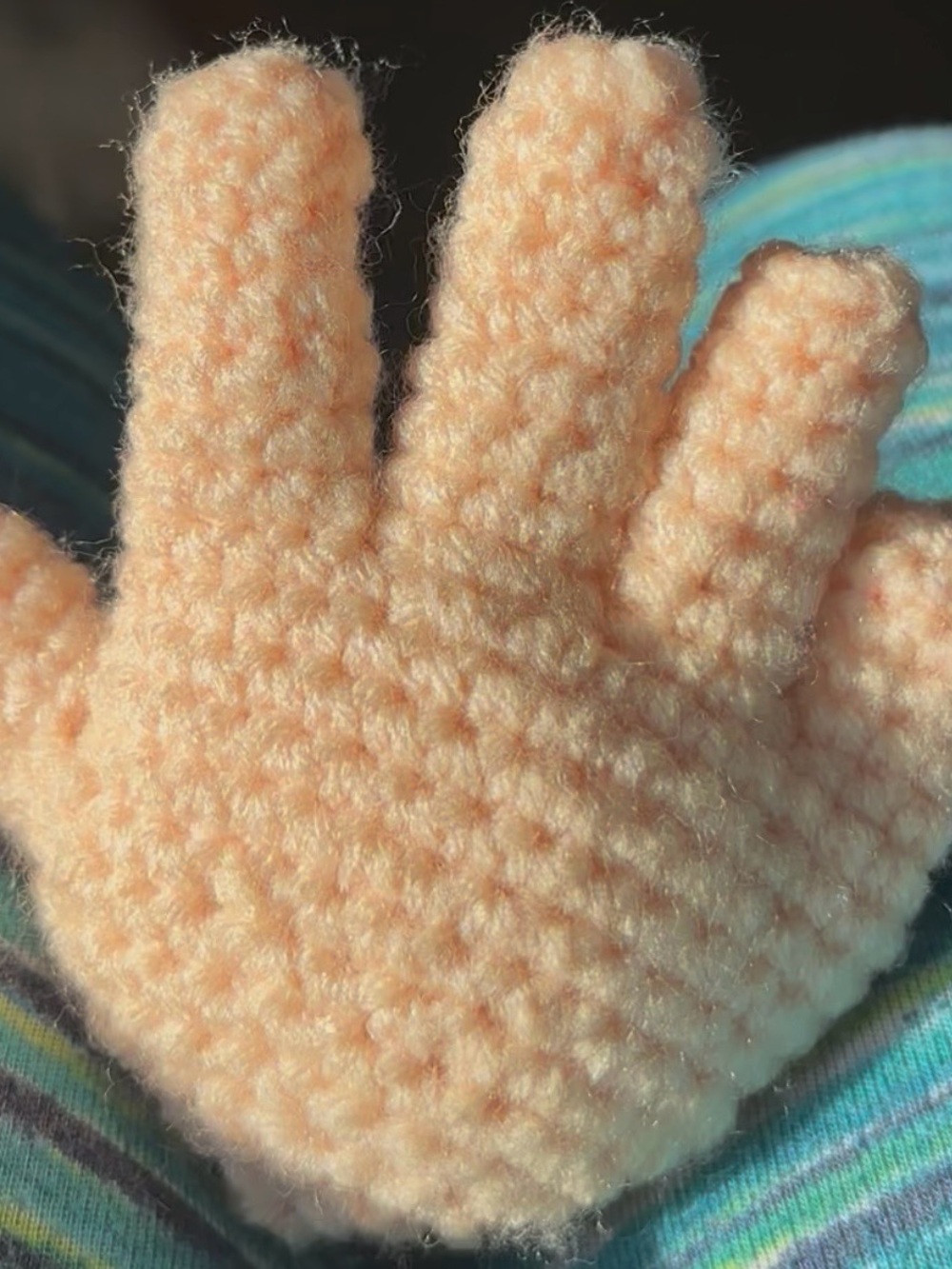 Soft Peach Crochet Baby Hand-air plant display